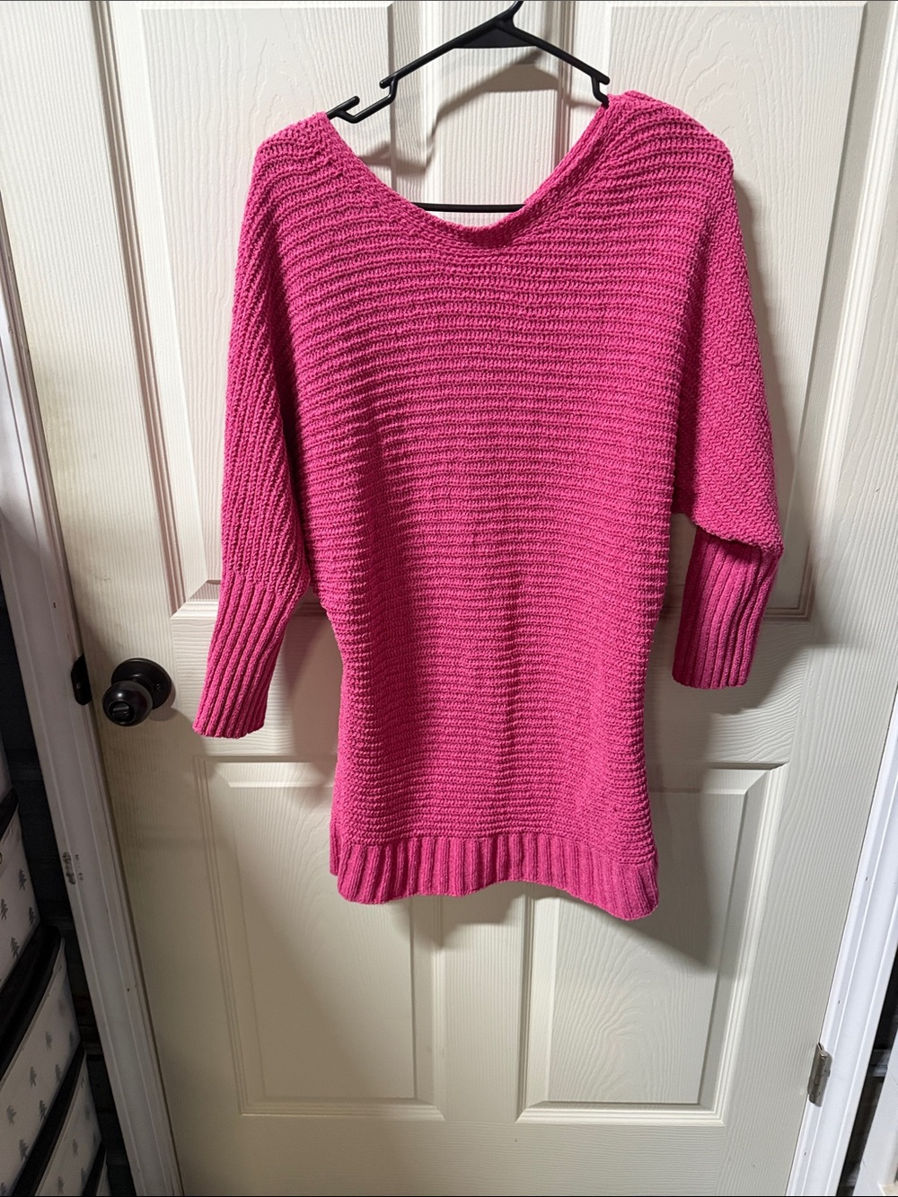 Pink Rose Off-the-Shoulder Hot Pink Knit Sweater